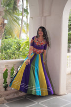 Roman Fabric purple Lehenga Choli Set with 24 Kali Flair, Gota Lace & Gamthi Mirror Embroidery (Full-Stitched)