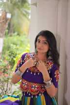 Roman Fabric purple Lehenga Choli Set with 24 Kali Flair, Gota Lace & Gamthi Mirror Embroidery (Full-Stitched)