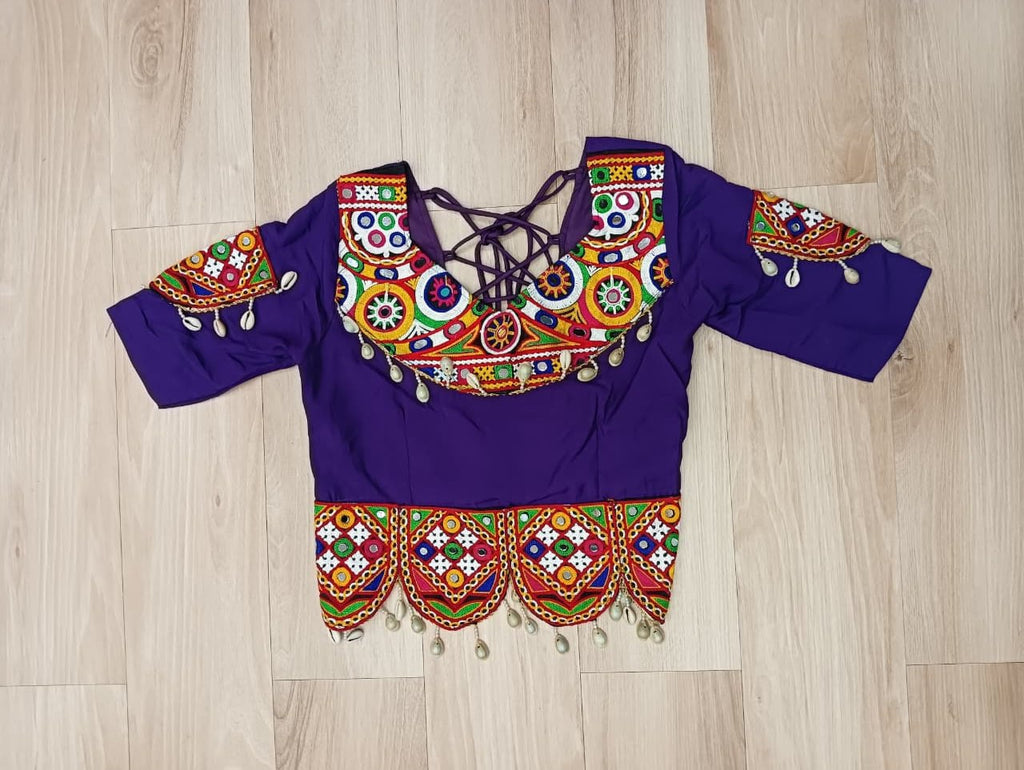 Roman Fabric purple Lehenga Choli Set with 24 Kali Flair, Gota Lace & Gamthi Mirror Embroidery (Full-Stitched)