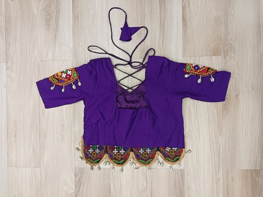 Roman Fabric purple Lehenga Choli Set with 24 Kali Flair, Gota Lace & Gamthi Mirror Embroidery (Full-Stitched)