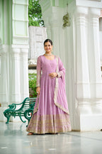 Lavender Faux Georgette Gown with Embroidered Work – Elegant Ethnic Wear