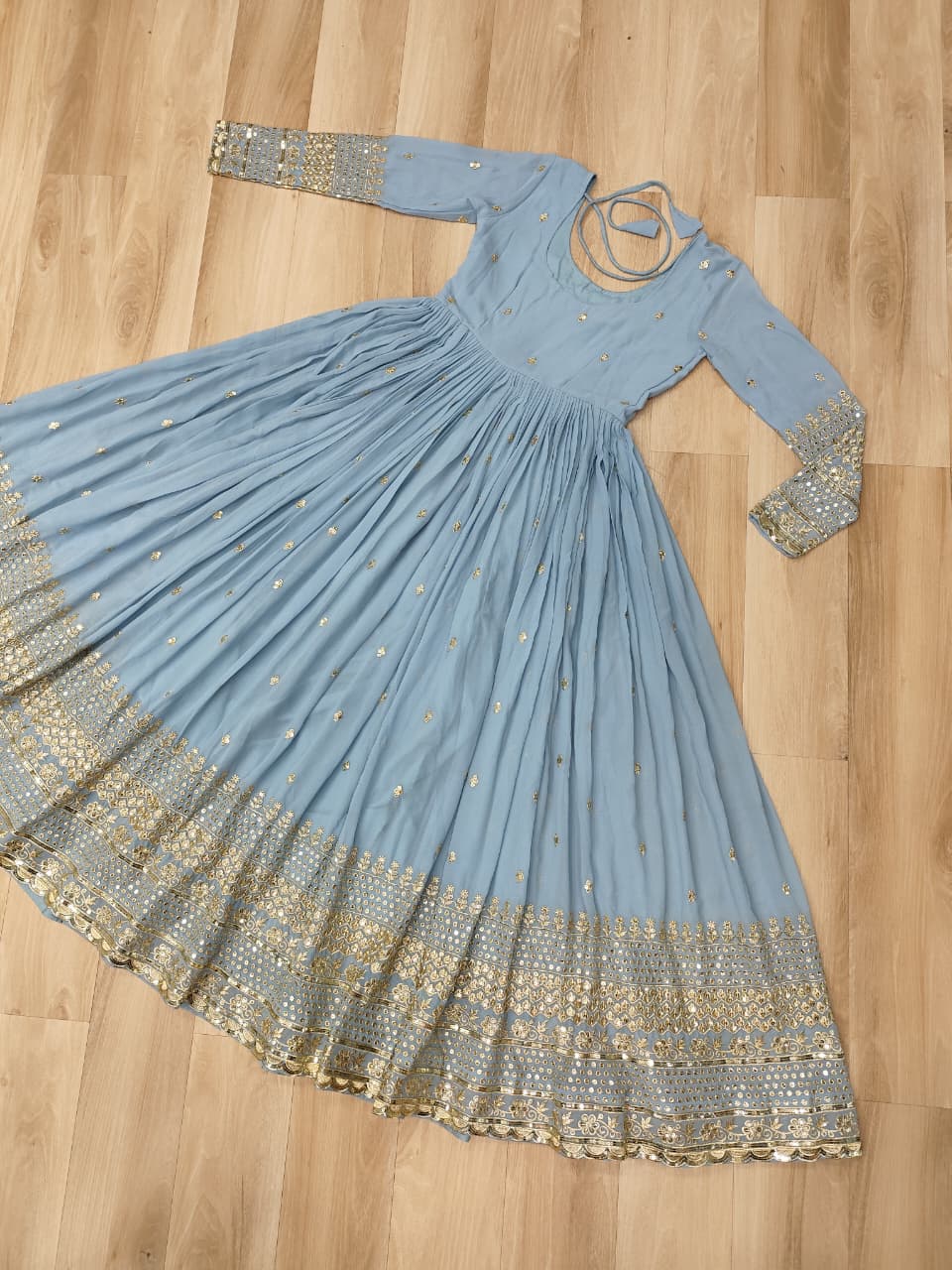 Sky Faux Georgette Gown with Embroidered Work – Elegant Ethnic Wear