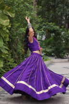 Roman Fabric Purple Lehenga Choli Set with Gota Patti Lace & Kutchi Gamthi Mirror Work (Full-Stitched, Sleeveless)