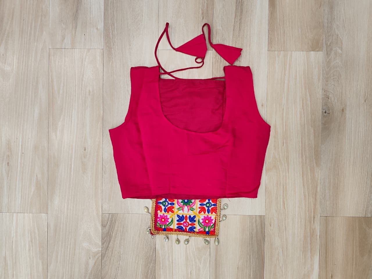 Roman Fabric Pink Lehenga Choli Set with Gota Patti Lace & Kutchi Gamthi Mirror Work (Full-Stitched, Sleeveless)