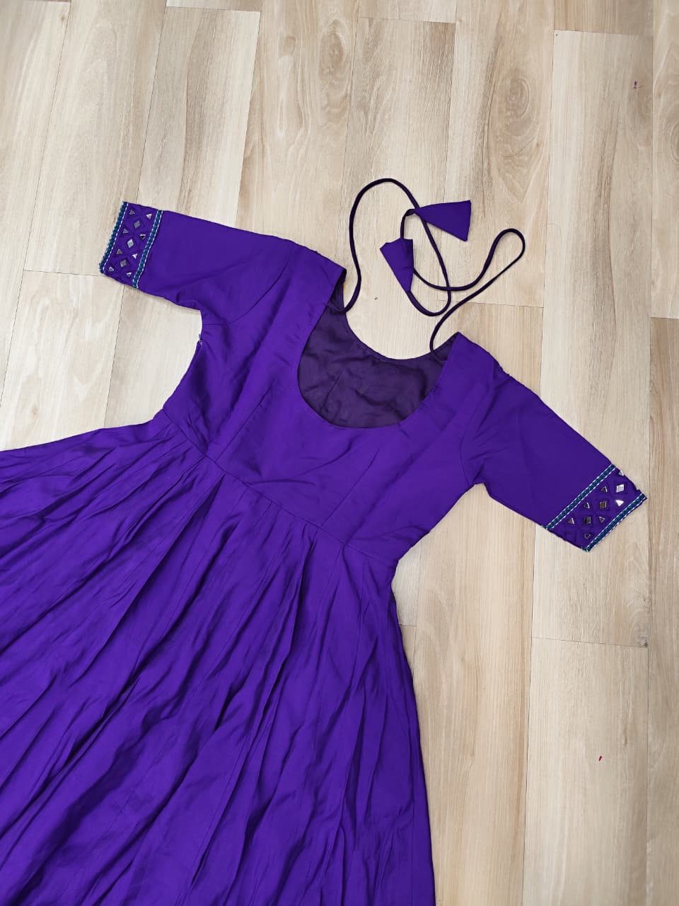 Purple Roman Gown for Women with Multicolor Thread, Mirror Work & Maslin Crochet Print – Elegant Ethnic Wear (User can adjust From 38" to 44" for your body comfort)