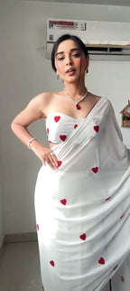 Women’s Ready-to-Wear Georgette Embroidered Saree with Unstitched Blouse – Fits Sizes 26" to 44"