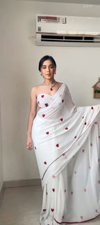 Women’s Ready-to-Wear Georgette Embroidered Saree with Unstitched Blouse – Fits Sizes 26" to 44"