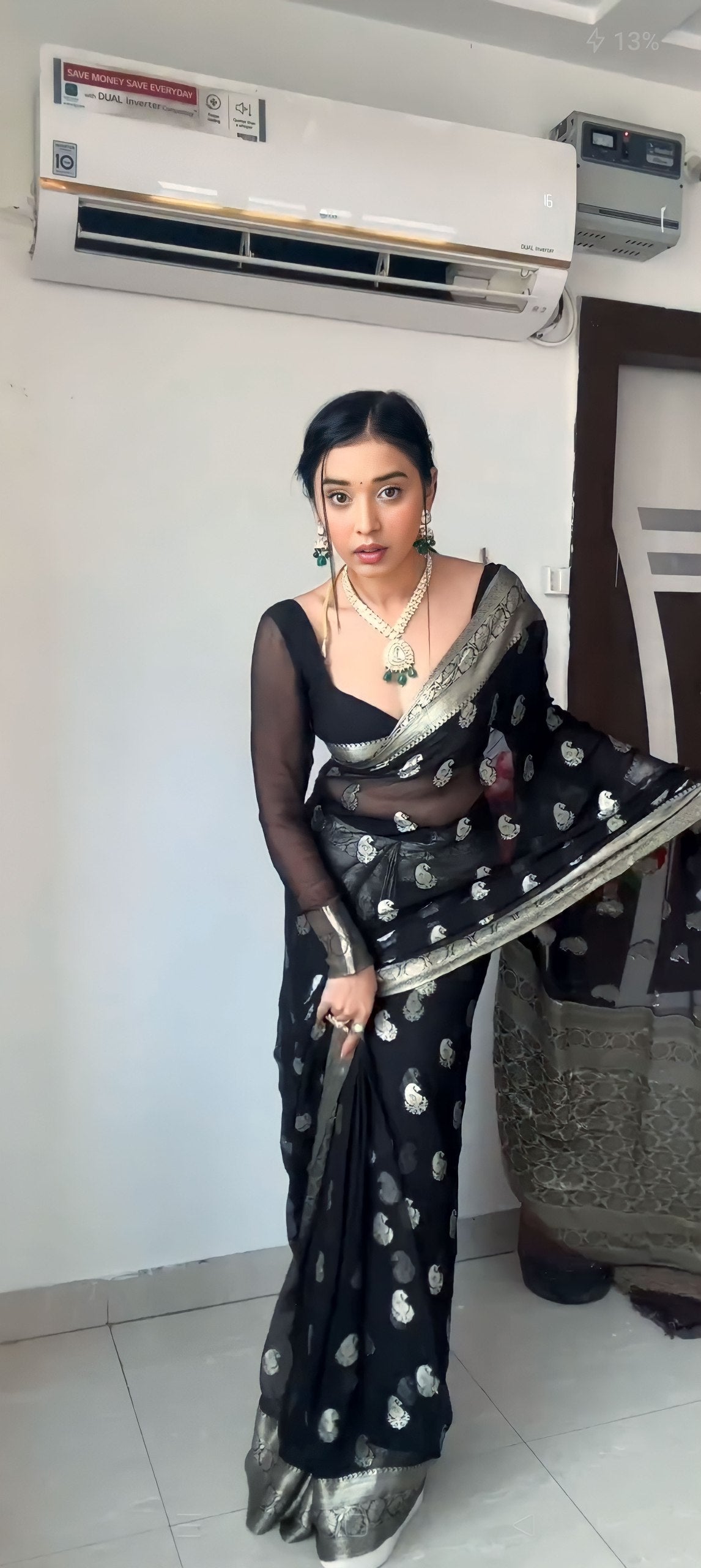Black Ready-to-Wear Saree for Women – Elegant Pre-Stitched Ethnic Wear