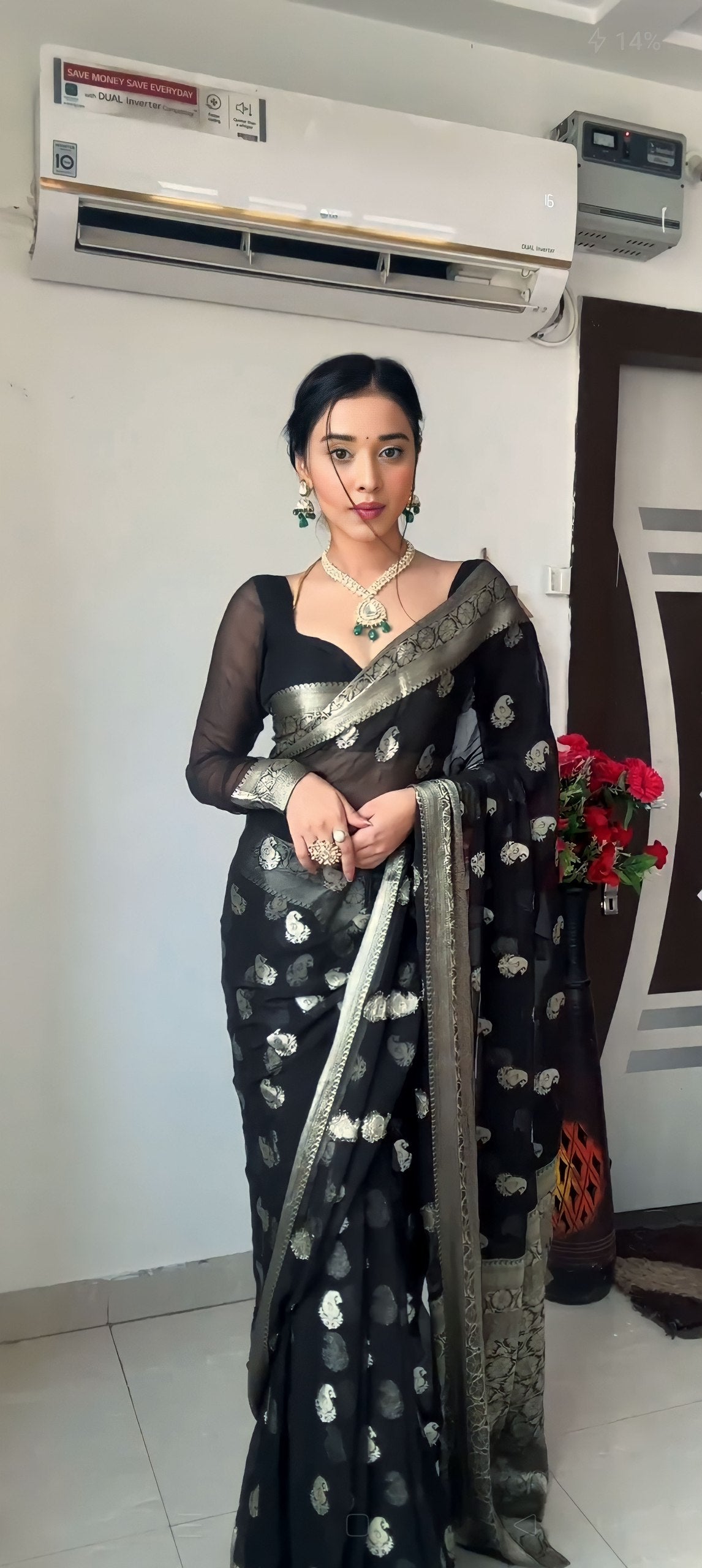 Black Ready-to-Wear Saree for Women – Elegant Pre-Stitched Ethnic Wear