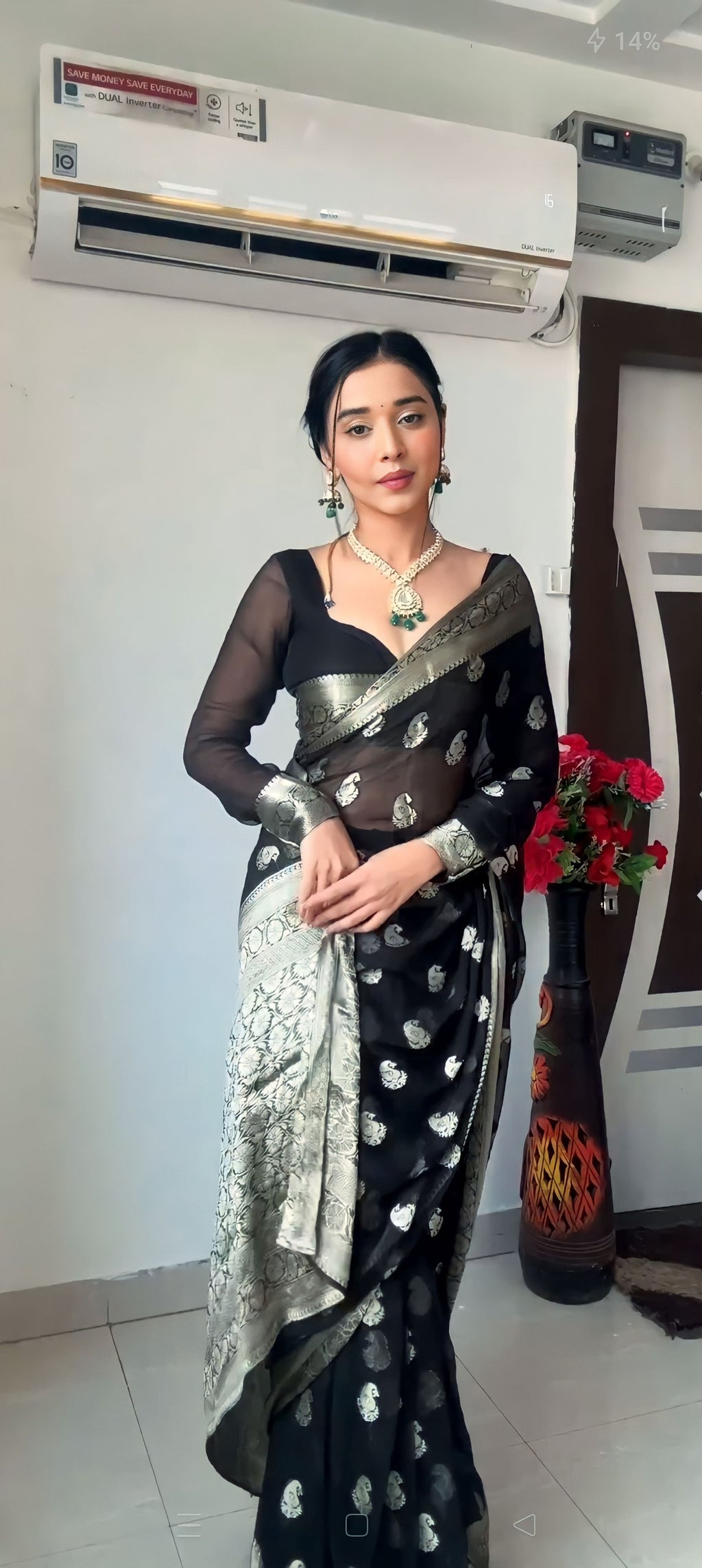 Black Ready-to-Wear Saree for Women – Elegant Pre-Stitched Ethnic Wear