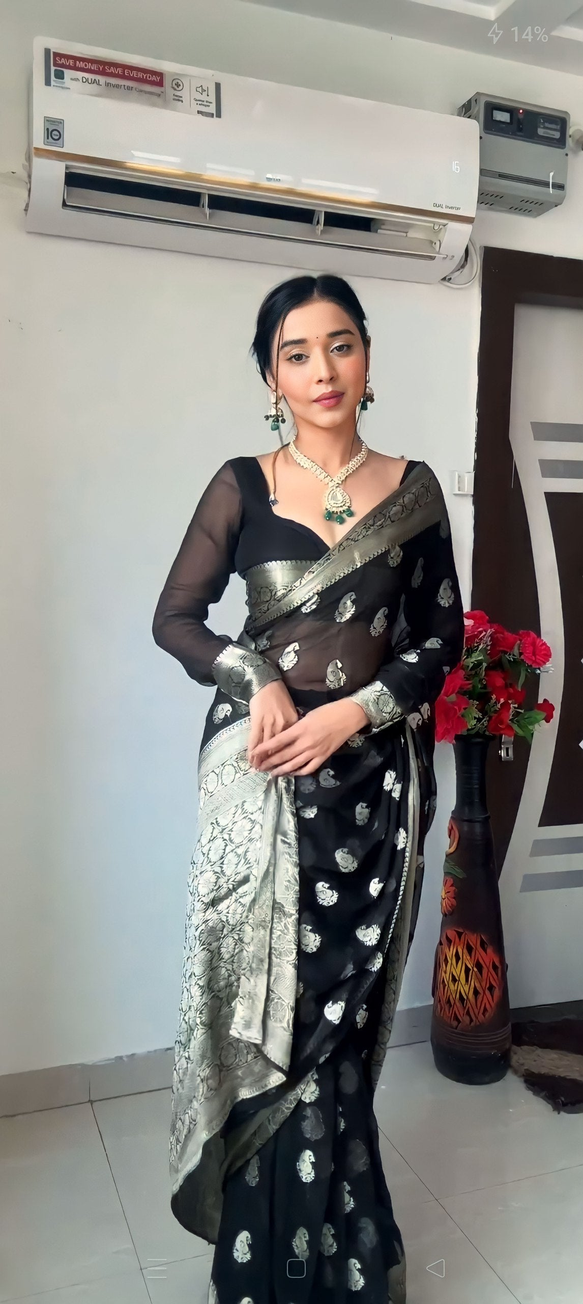 Black Ready-to-Wear Saree for Women – Elegant Pre-Stitched Ethnic Wear