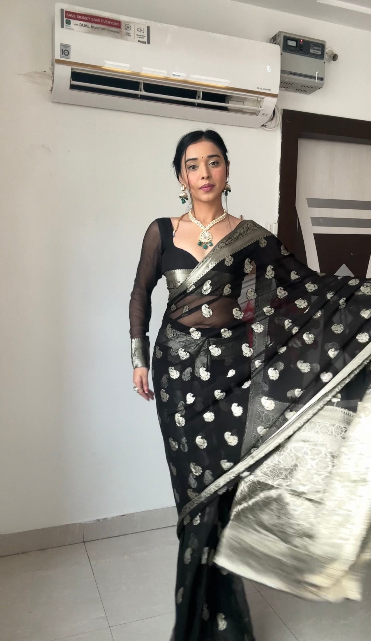 Black Ready-to-Wear Saree for Women – Elegant Pre-Stitched Ethnic Wear