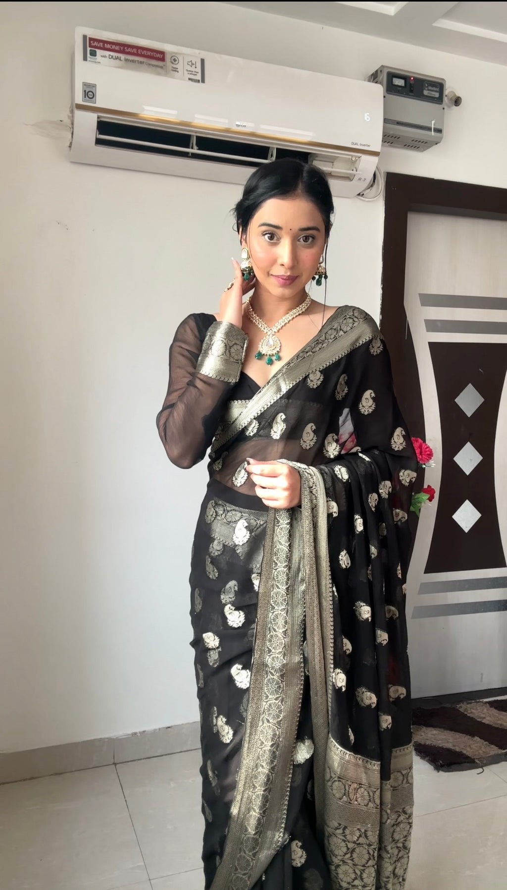 Black Ready-to-Wear Saree for Women – Elegant Pre-Stitched Ethnic Wear