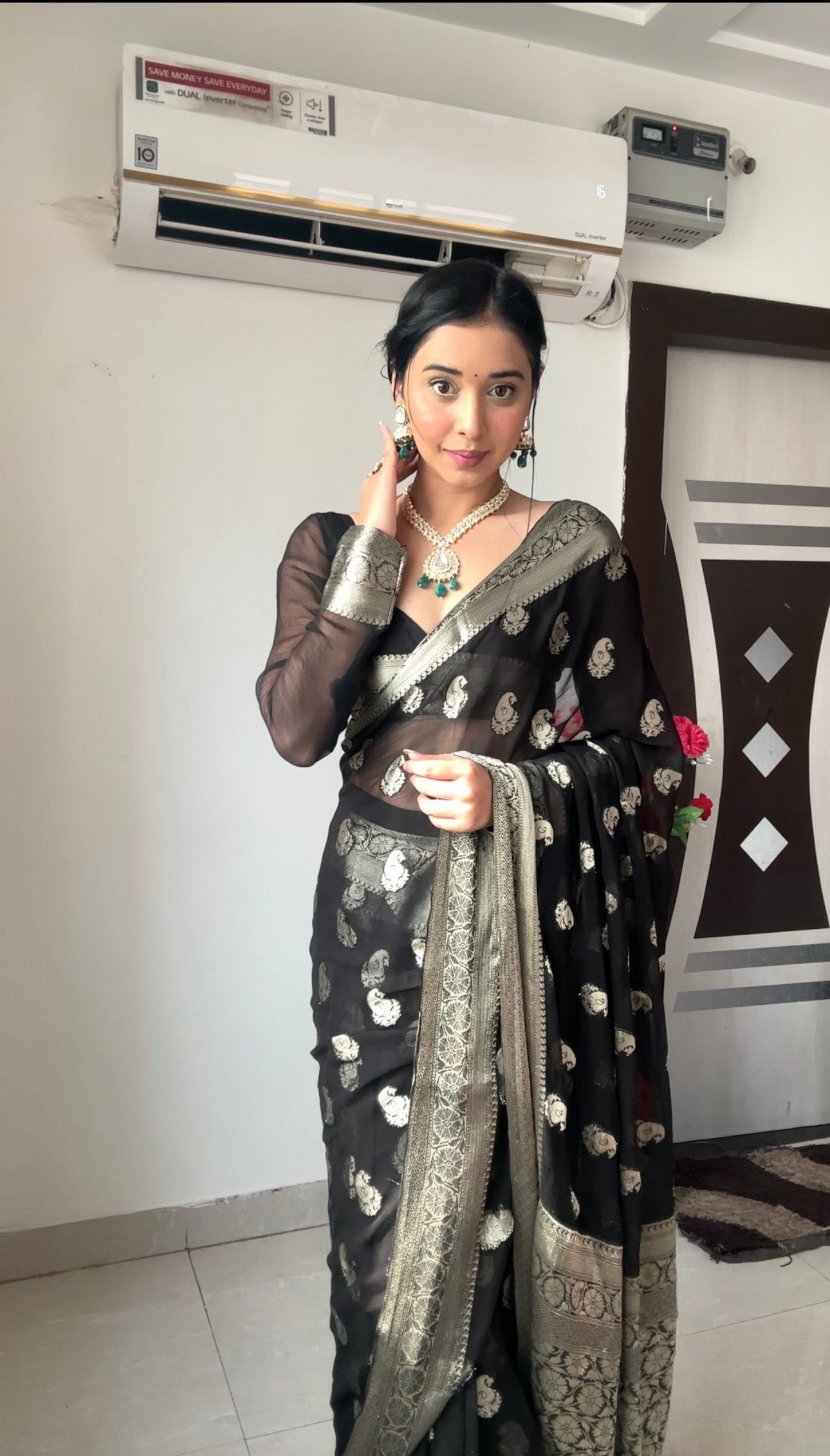 Black Ready-to-Wear Saree for Women – Elegant Pre-Stitched Ethnic Wear