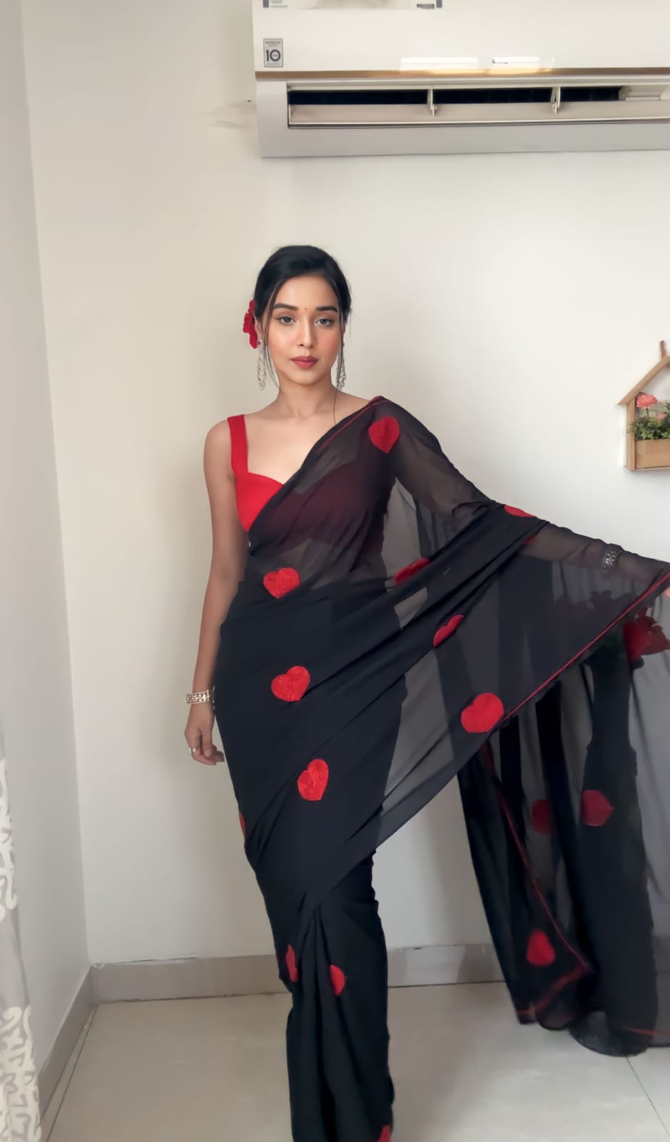 Black Georgette Ready-to-Wear Saree for Women – Pre-Stitched Elegant Ethnic Wear