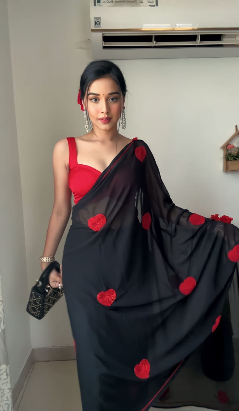 Black Georgette Ready-to-Wear Saree for Women – Pre-Stitched Elegant Ethnic Wear