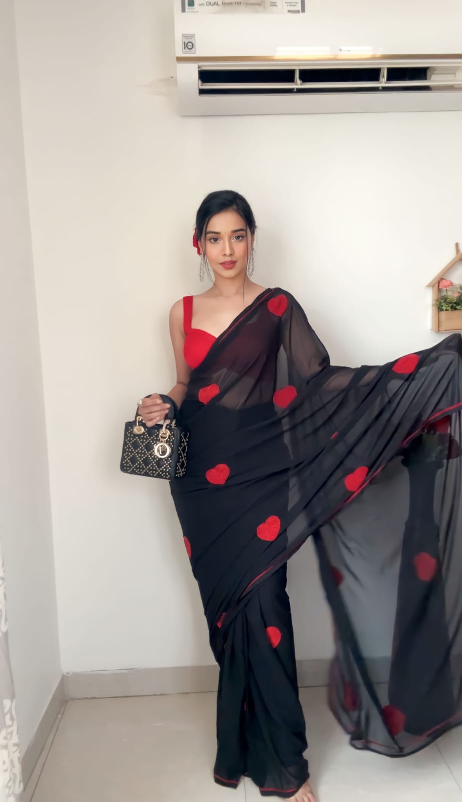 Black Georgette Ready-to-Wear Saree for Women – Pre-Stitched Elegant Ethnic Wear