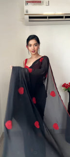 Black Georgette Ready-to-Wear Saree for Women – Pre-Stitched Elegant Ethnic Wear