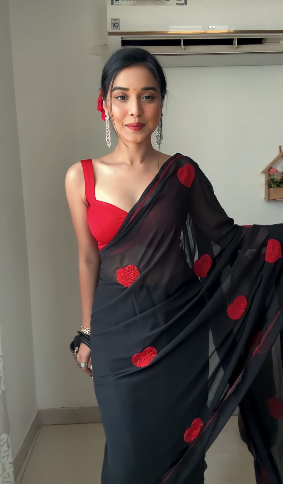 Black Georgette Ready-to-Wear Saree for Women – Pre-Stitched Elegant Ethnic Wear