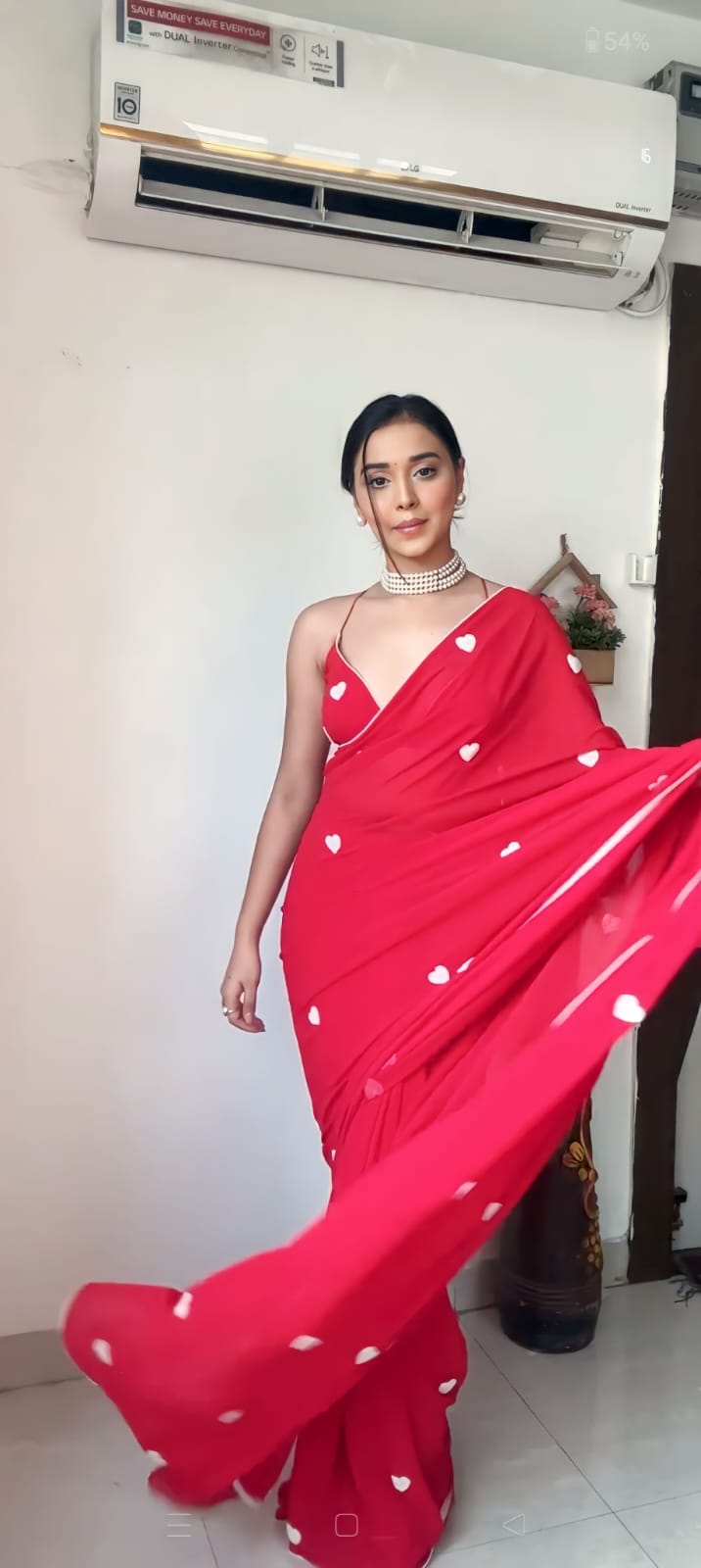 Red Georgette Ready-to-Wear Saree for Women – Elegant Pre-Stitched Ethnic Wear
