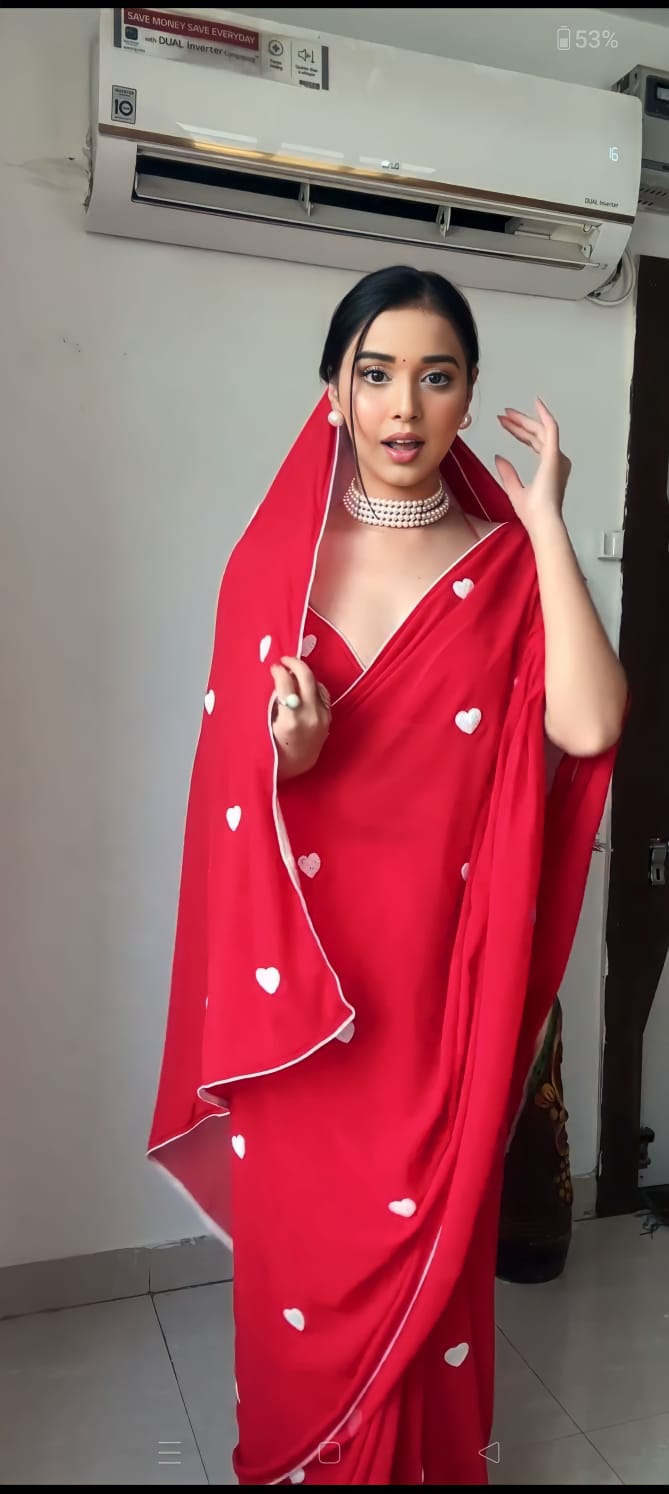 Red Georgette Ready-to-Wear Saree for Women – Elegant Pre-Stitched Ethnic Wear