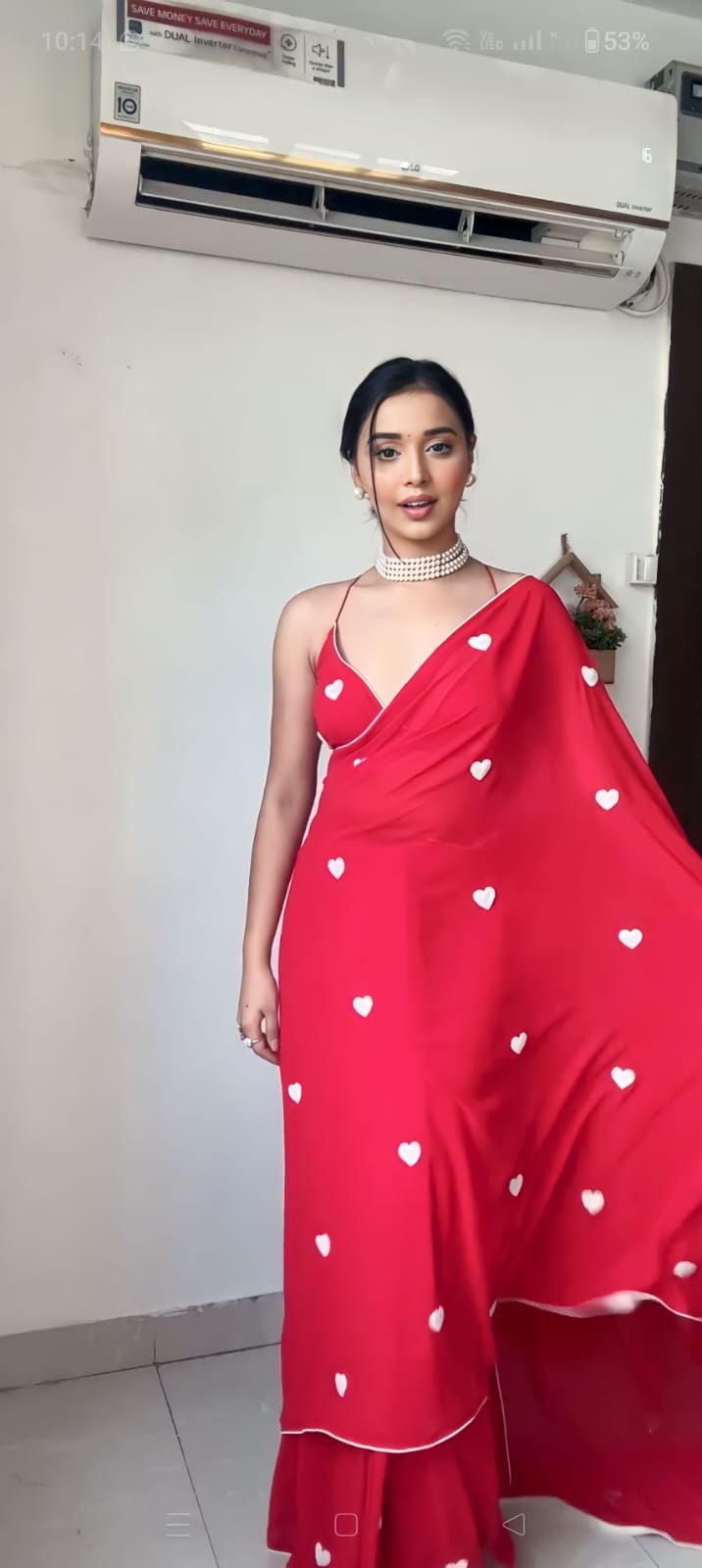 Red Georgette Ready-to-Wear Saree for Women – Elegant Pre-Stitched Ethnic Wear