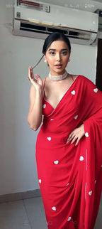 Red Georgette Ready-to-Wear Saree for Women – Elegant Pre-Stitched Ethnic Wear