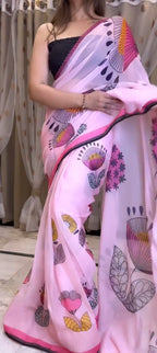Pink Georgette Ready-to-Wear Saree for Women – Elegant Pre-Stitched Ethnic Wear