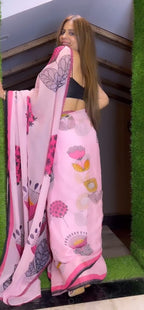 Pink Georgette Ready-to-Wear Saree for Women – Elegant Pre-Stitched Ethnic Wear