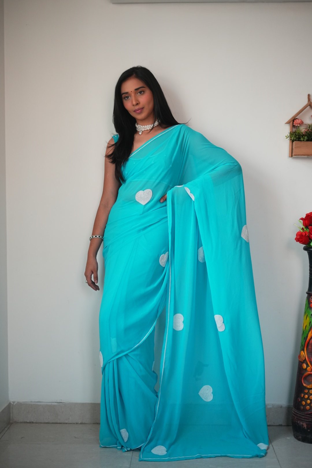 Rama Georgette Ready-to-Wear Saree for Women – Elegant Pre-Stitched Ethnic Wear