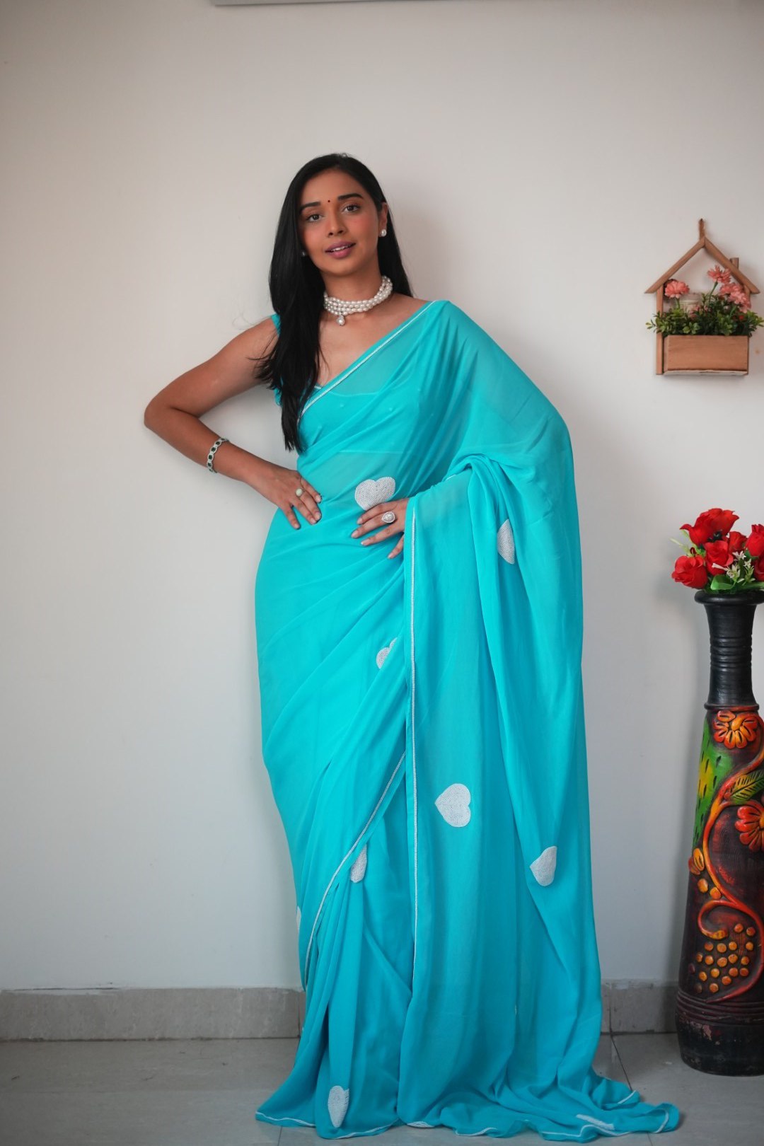 Rama Georgette Ready-to-Wear Saree for Women – Elegant Pre-Stitched Ethnic Wear