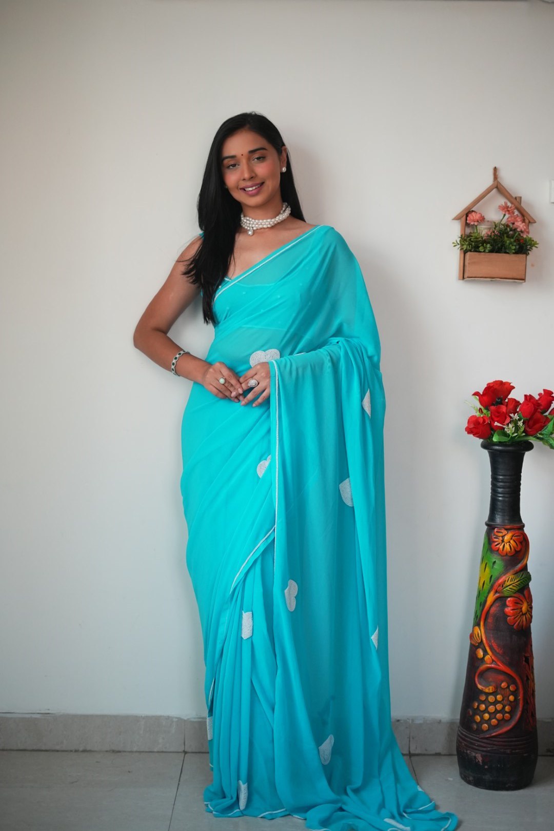 Rama Georgette Ready-to-Wear Saree for Women – Elegant Pre-Stitched Ethnic Wear
