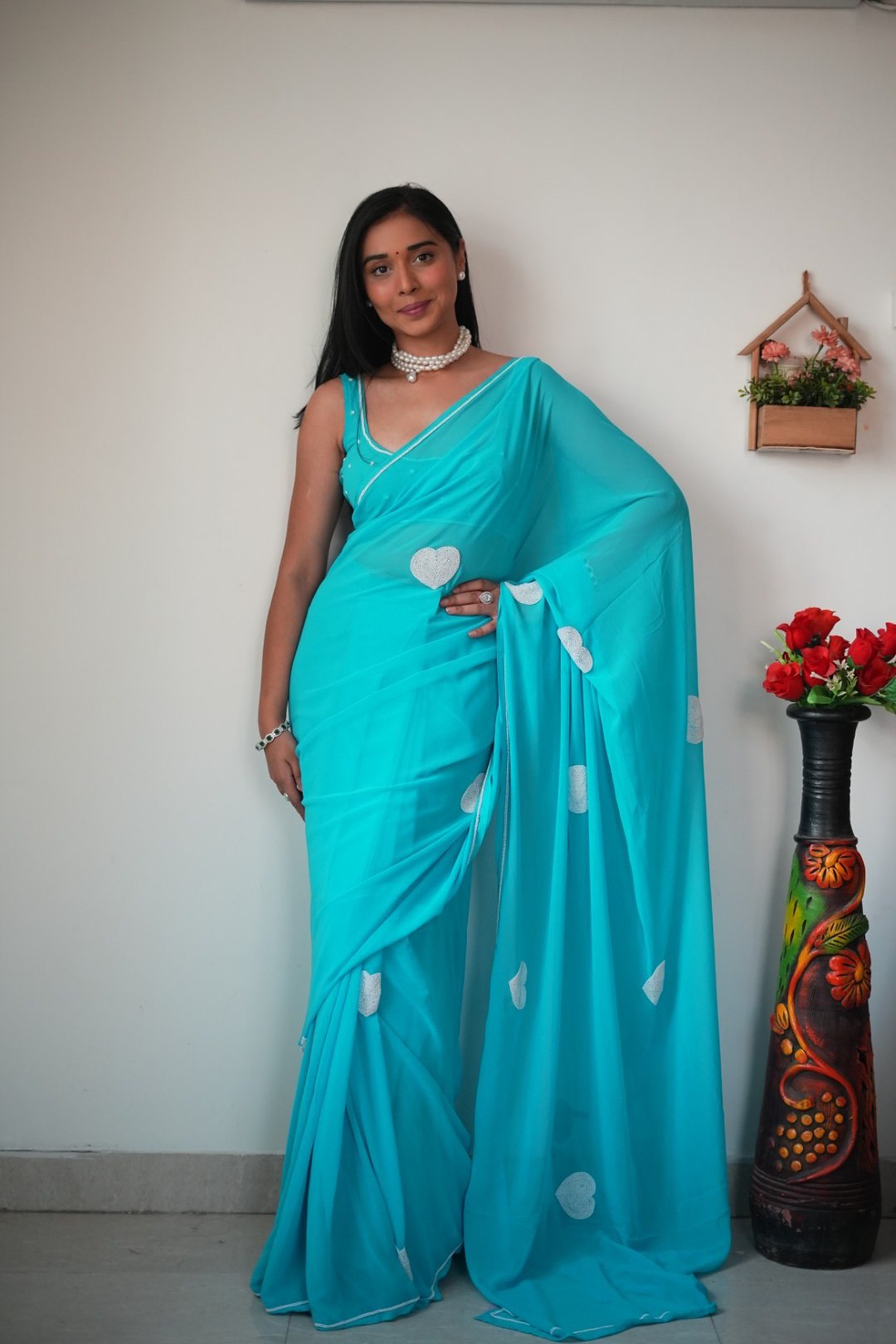 Rama Georgette Ready-to-Wear Saree for Women – Elegant Pre-Stitched Ethnic Wear