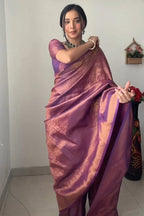 Kanjivaram Silk Purple Ready-to-Wear Saree for Women – Pre-Stitched Traditional Elegance