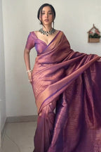 Kanjivaram Silk Purple Ready-to-Wear Saree for Women – Pre-Stitched Traditional Elegance