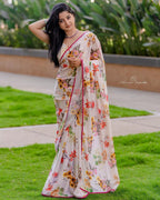 White Georgette Silk Saree for Women – Elegant Ethnic Ready-to-Wear