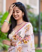 White Georgette Silk Saree for Women – Elegant Ethnic Ready-to-Wear