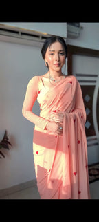 Peach Georgette Ready-to-Wear Saree for Women – Elegant Pre-Stitched Ethnic Wear