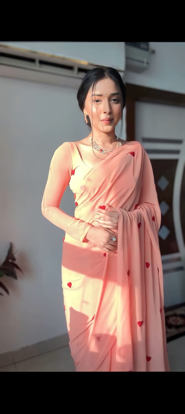 Peach Georgette Ready-to-Wear Saree for Women – Elegant Pre-Stitched Ethnic Wear