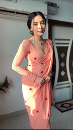 Peach Georgette Ready-to-Wear Saree for Women – Elegant Pre-Stitched Ethnic Wear