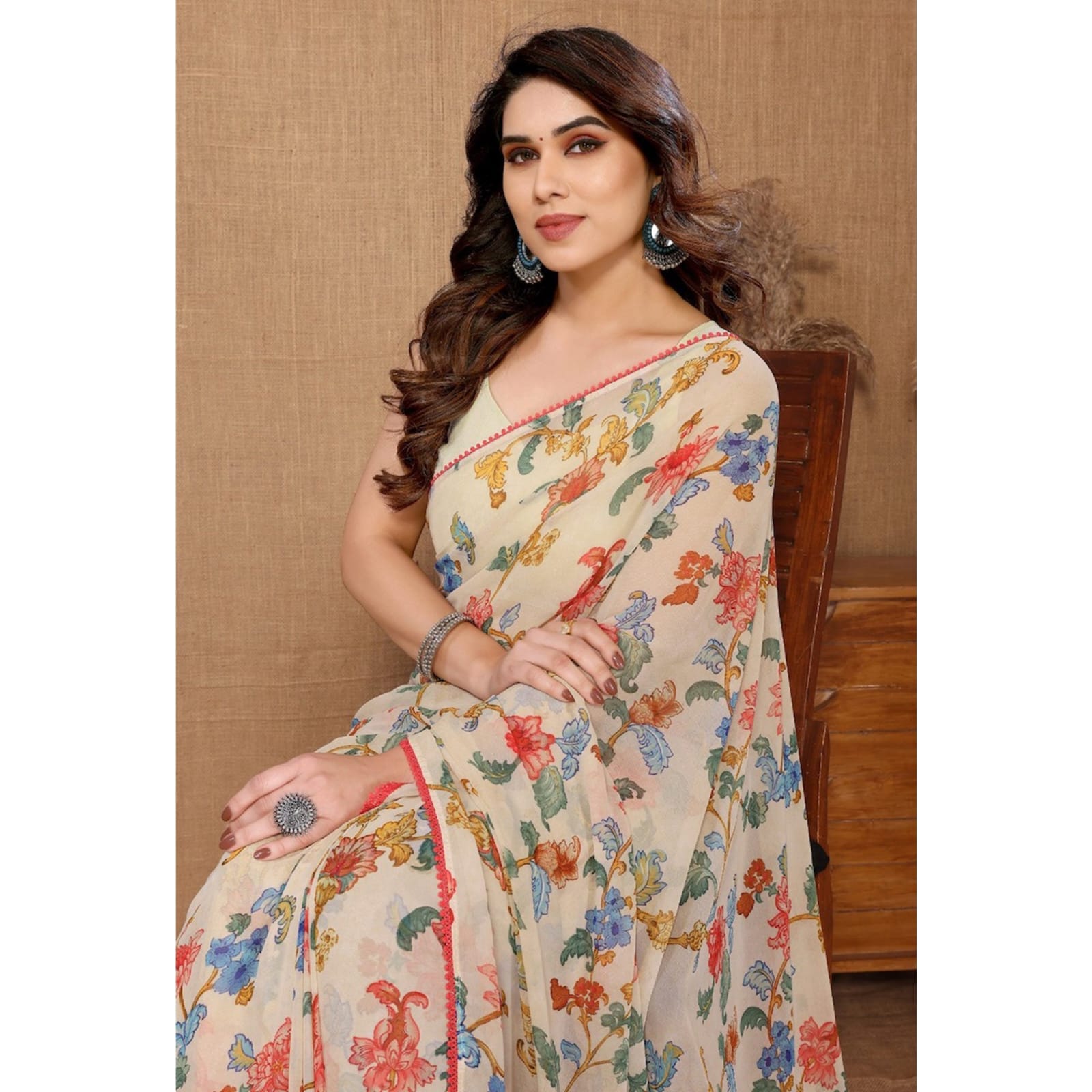 Peach Georgette Ready-to-Wear Saree for Women – Elegant Pre-Stitched Ethnic Wear