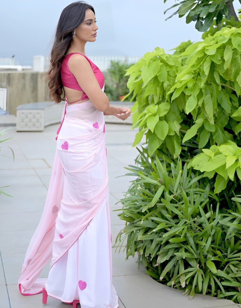 Pink Georgette Ready-to-Wear Saree for Women – Stylish Pre-Stitched Ethnic Wear