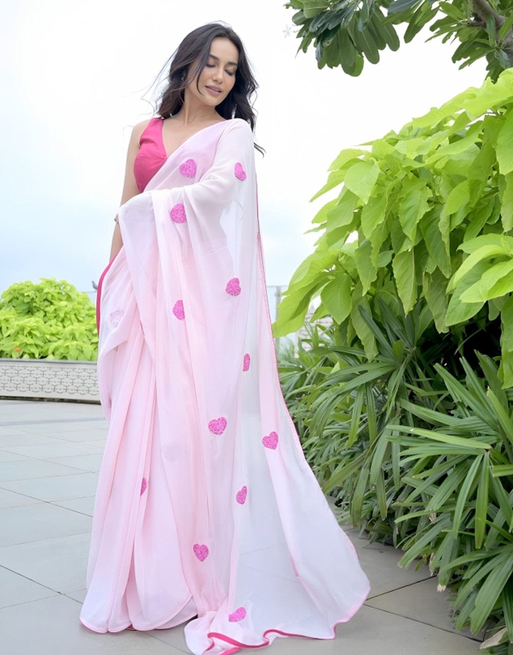 Pink Georgette Ready-to-Wear Saree for Women – Stylish Pre-Stitched Ethnic Wear