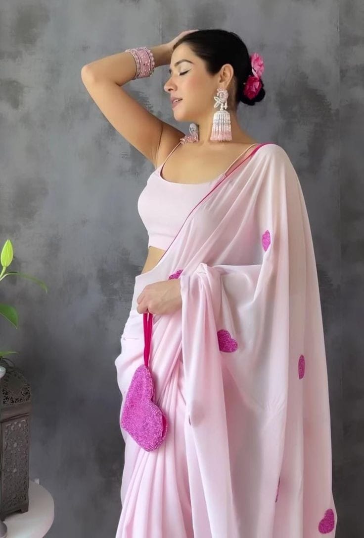 Pink Georgette Ready-to-Wear Saree for Women – Stylish Pre-Stitched Ethnic Wear