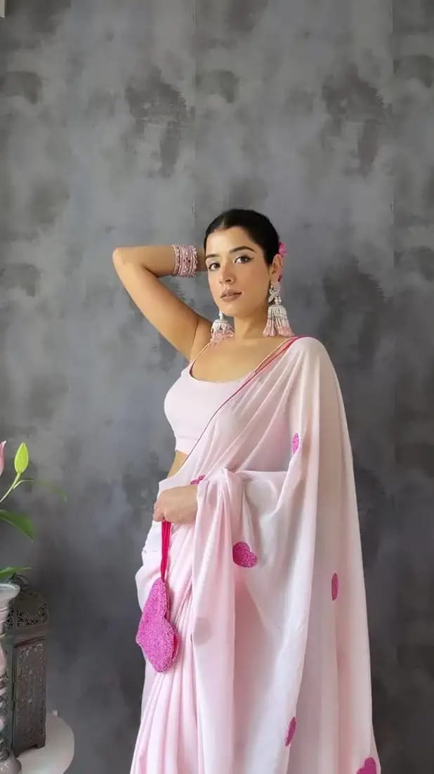 Pink Georgette Ready-to-Wear Saree for Women – Stylish Pre-Stitched Ethnic Wear