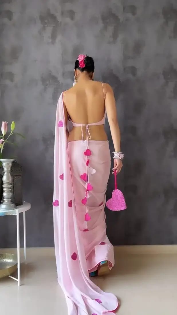 Pink Georgette Ready-to-Wear Saree for Women – Stylish Pre-Stitched Ethnic Wear