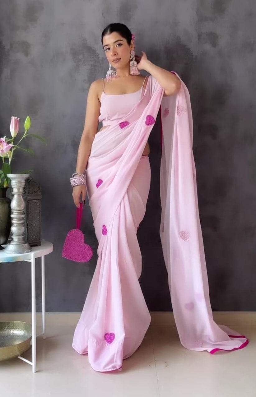 Pink Georgette Ready-to-Wear Saree for Women – Stylish Pre-Stitched Ethnic Wear