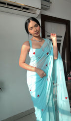Sky Blue Ready-to-Wear Saree for Women – Graceful Pre-Stitched Ethnic Wear