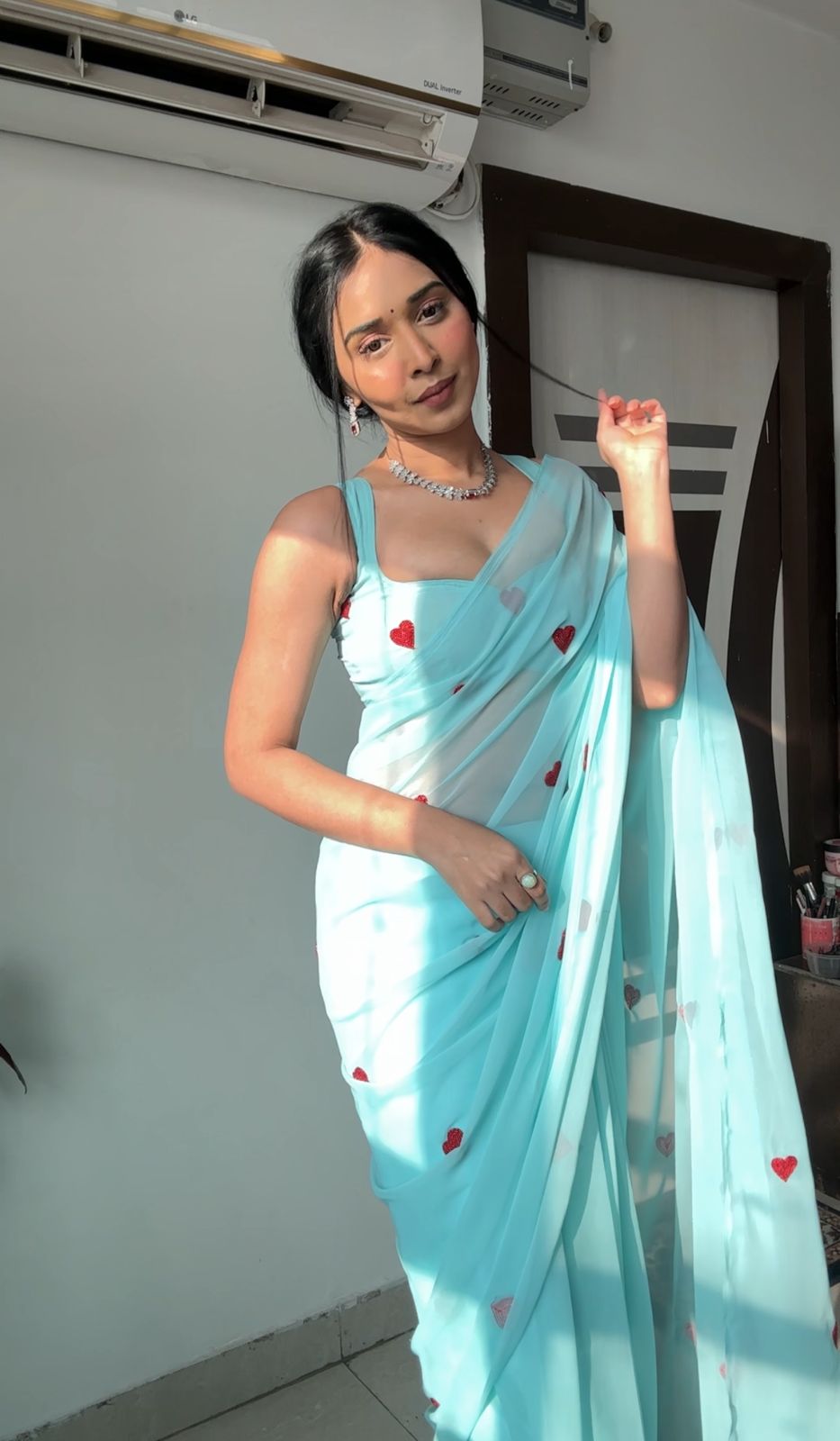 Sky Blue Ready-to-Wear Saree for Women – Graceful Pre-Stitched Ethnic Wear