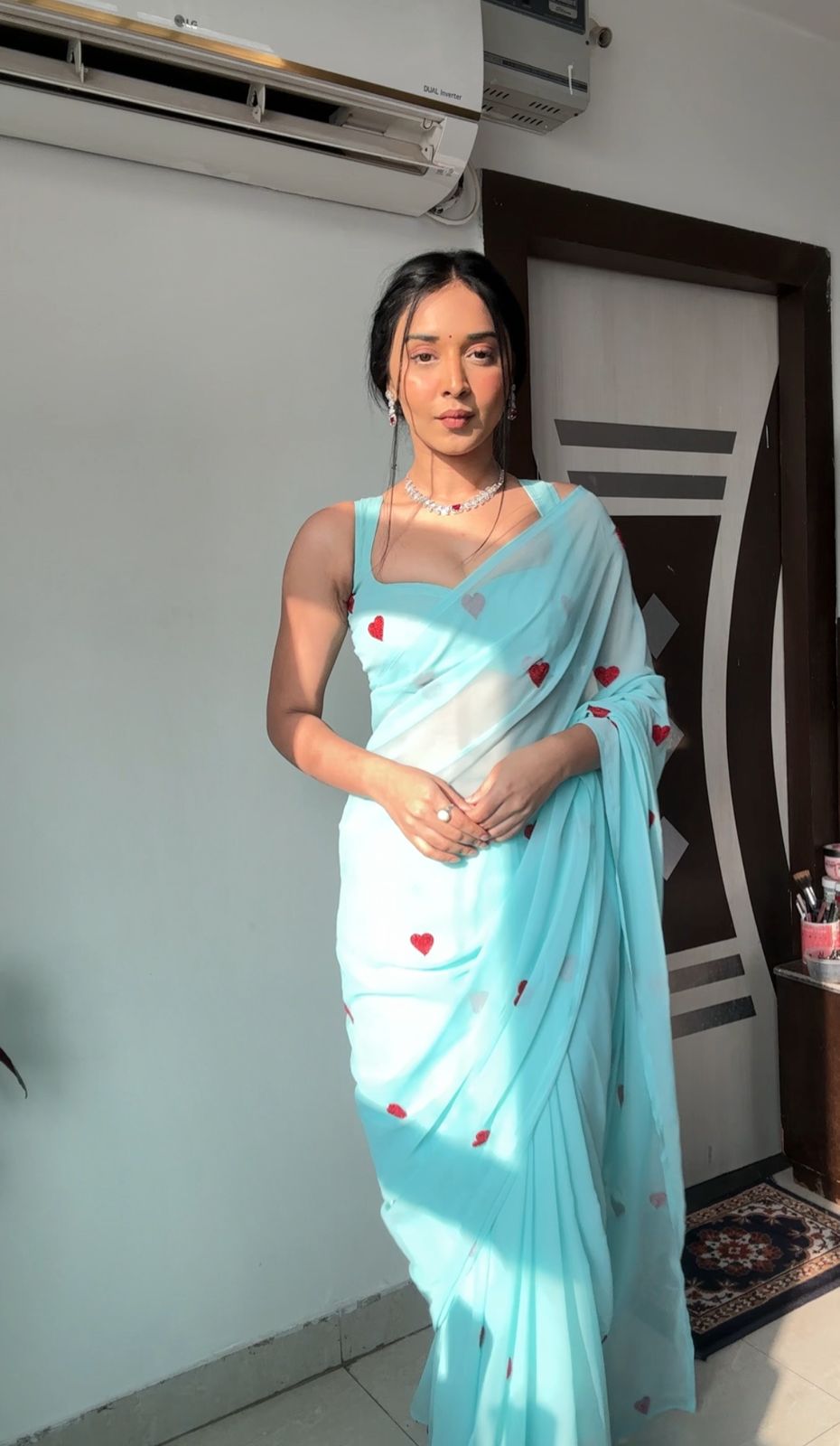 Sky Blue Ready-to-Wear Saree for Women – Graceful Pre-Stitched Ethnic Wear